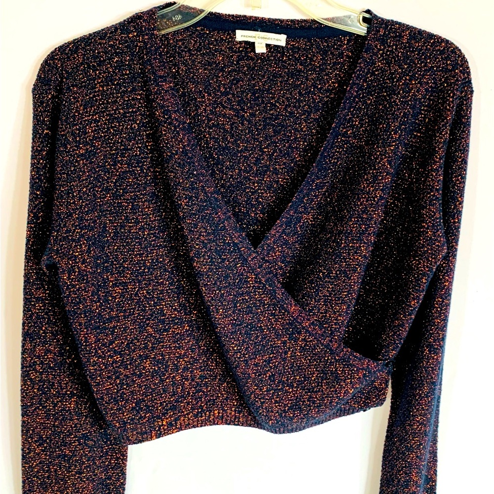 French Connection V-Neck Sweater - Navy Blue & Copper